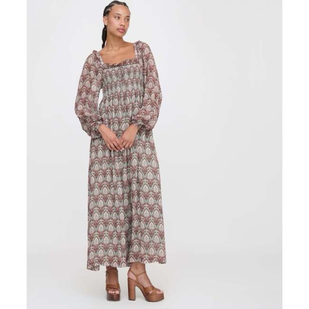 Hill House Scarlett Long Sleeve Midi Nap Dress In Pine Cone Sage XXS
